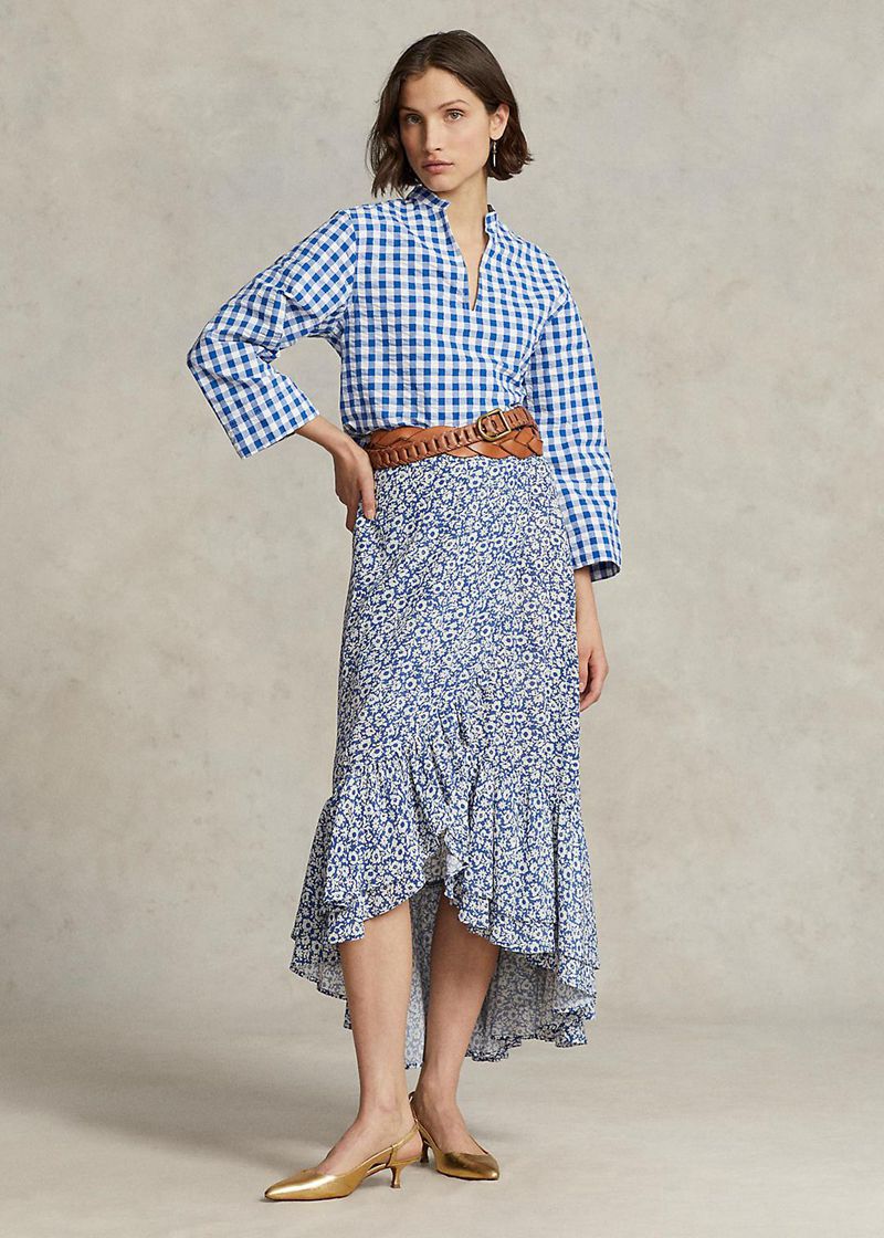 ポロ ラルフ ローレン スカート レディース 青 花の Ruffled Crepe ODSJQ4273